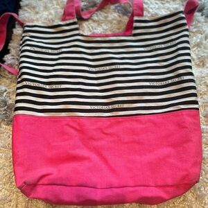 Victoria's Secret Black and Pink Striped Tote